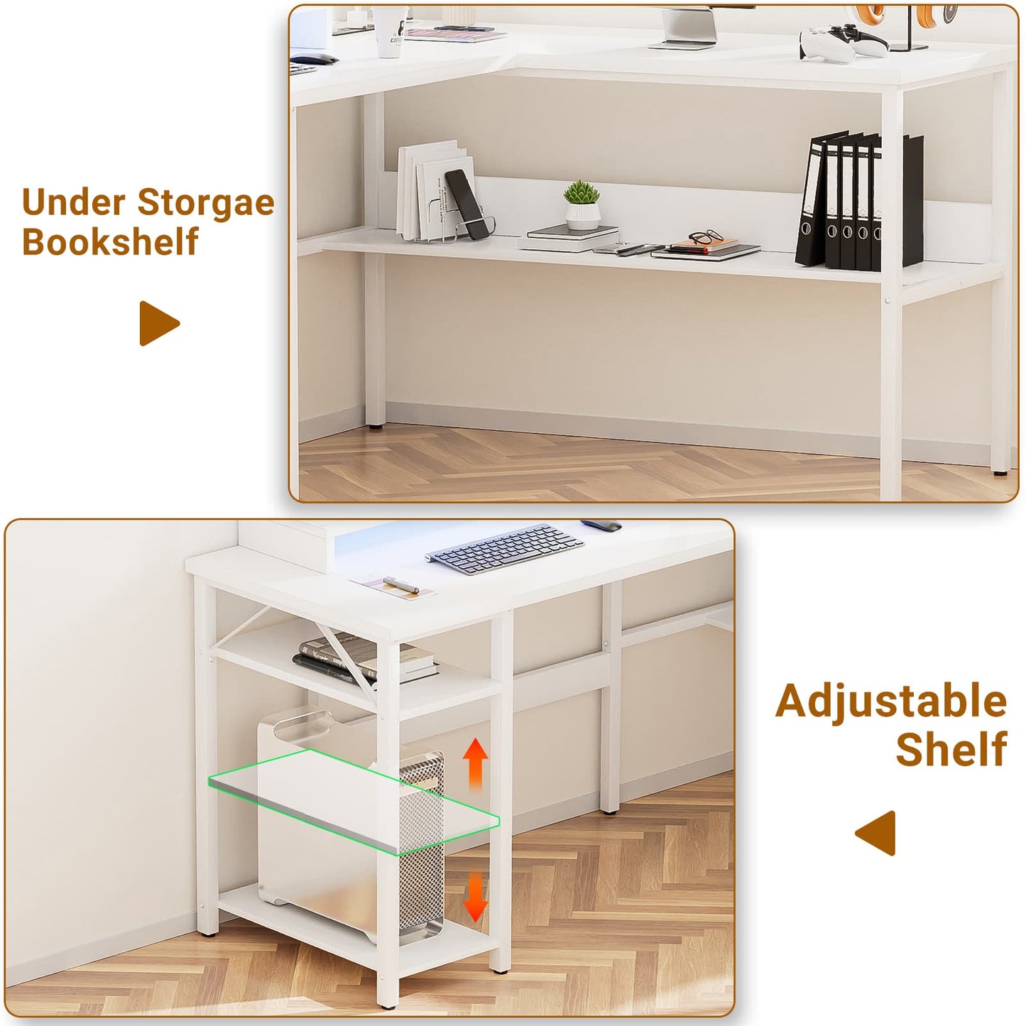 Reversible L Shaped Desk with Magic Power Outlets and USB Charging Ports