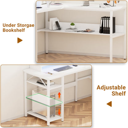 Reversible L Shaped Desk with Magic Power Outlets and USB Charging Ports