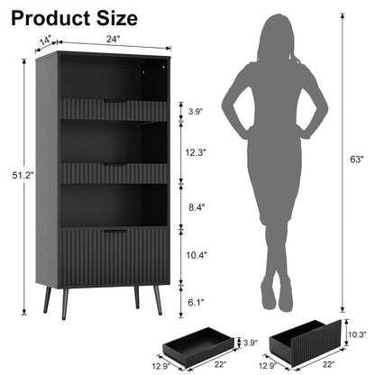 Modern Fluted Storage Cabinet, 51.2" Tall Freestanding Organizer with 3 Drawers & Open Shelf, Versatile Pantry Cabinet for Bathroom, Kitchen, Entryway - Narrow Design for Small Spaces