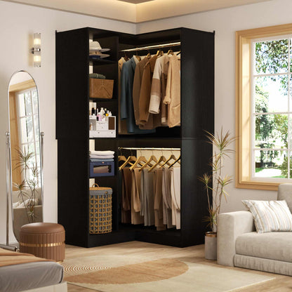 36" Corner Closet System - 2 Rods, Hutches, and 5 Shelves for Versatile Storage, Sturdy and Durable Design Armoire Closet Organizer