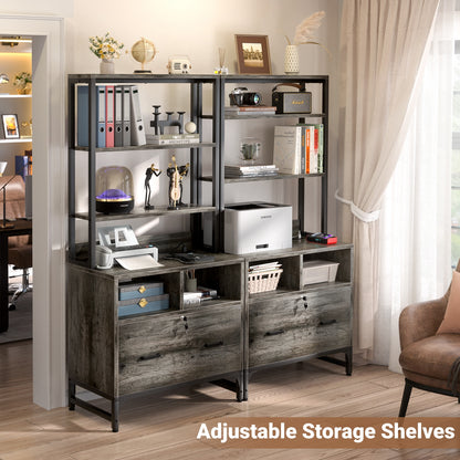 File Cabinet with Charging Station, Vertical Filing Cabinet with Lock & Large Drawer