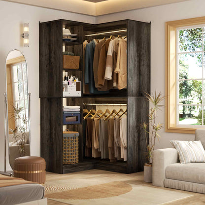 36" Corner Closet System - 2 Rods, Hutches, and 5 Shelves for Versatile Storage, Sturdy and Durable Design Armoire Closet Organizer