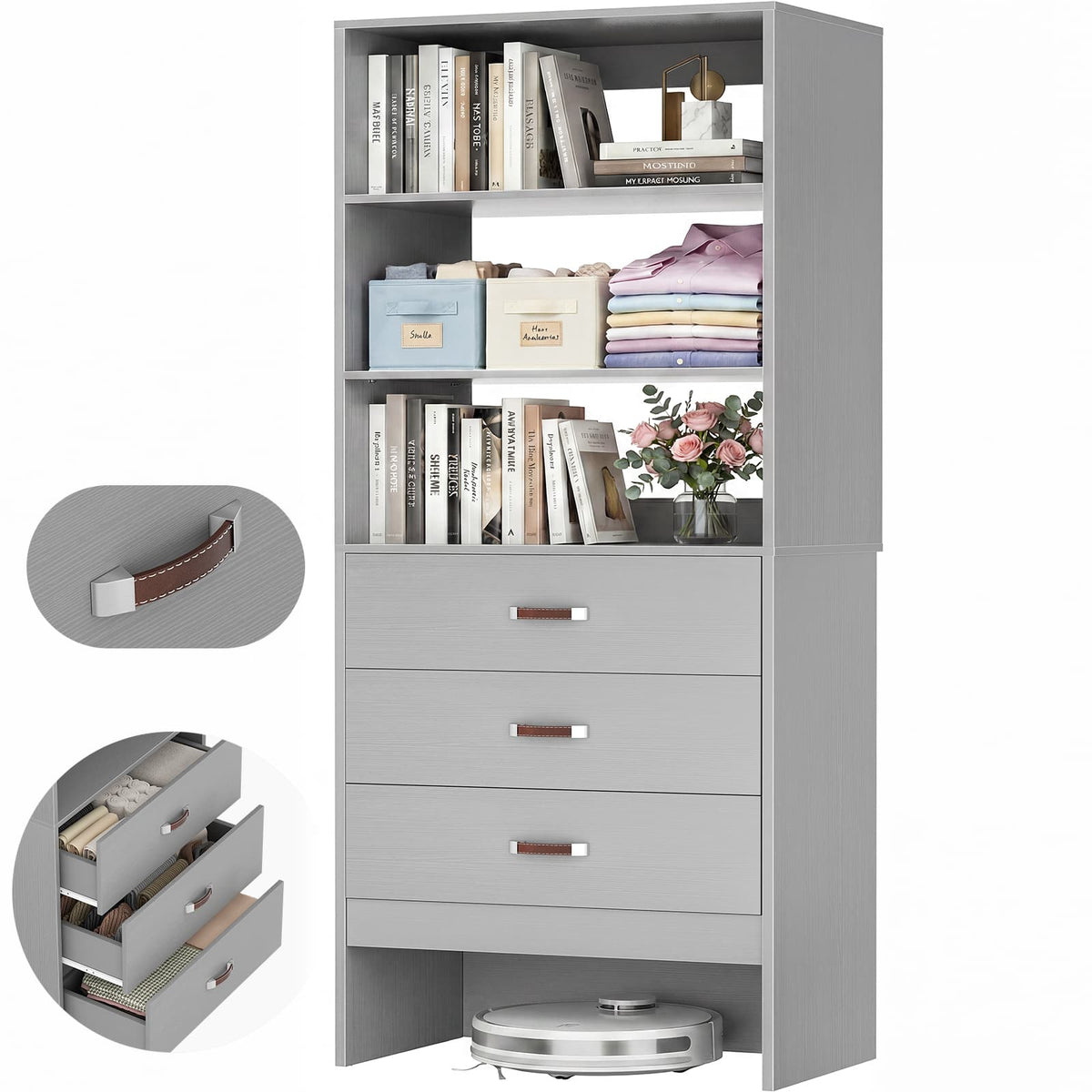 1.8FT Closet System with Leather Handles for Small Space