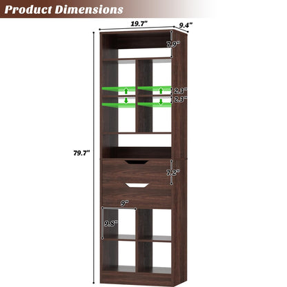 Tall Closet Organizer with 2 Drawers, 79.7" Narrow Freestanding Storage Cabinet, Space-Saving Wood Garment Organizer for Bedroom, Entryway