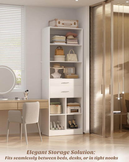 22" Floor-Standing Closet System, Multi-Tiered Wardrobe Storage Unit with Adjustable Shelves & Smooth-Glide Drawers