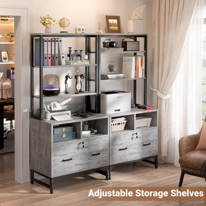 File Cabinet with Charging Station, Vertical Filing Cabinet with Lock & Large Drawer