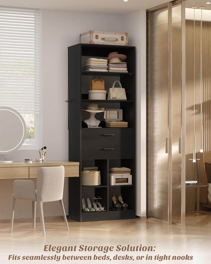 22" Floor-Standing Closet System, Multi-Tiered Wardrobe Storage Unit with Adjustable Shelves & Smooth-Glide Drawers