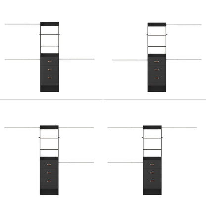 Adjustable 5-8FT Wall-Mounted Closet Organizer System with 3 Hanging Rods & 3 Wood Drawers