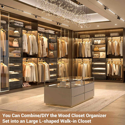 Closet System, 8FT Closet Organizer with 4 Wooden Drawers, Wood Closet Organizer System with Tower, Walk-in Closet Organizer Wardrobe