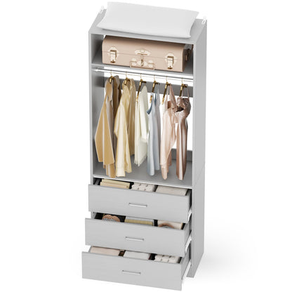 Freestanding 2FT Closet System with 3 Wood Drawers, 24" Closet Organizer System with Hanging Rod & Shelves