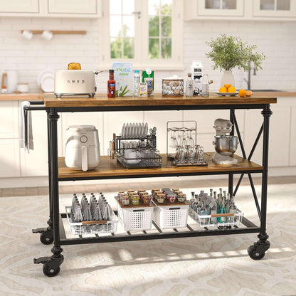Industrial Mobile Kitchen Island Cart with Wheels: 3-Tier Storage, Lockable Casters for Kitchen, Dining & Small Spaces