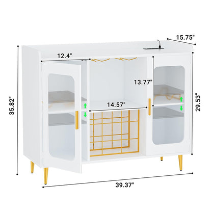 Assembled Wine Bar Cabinet with Power Outlet and LED Lights