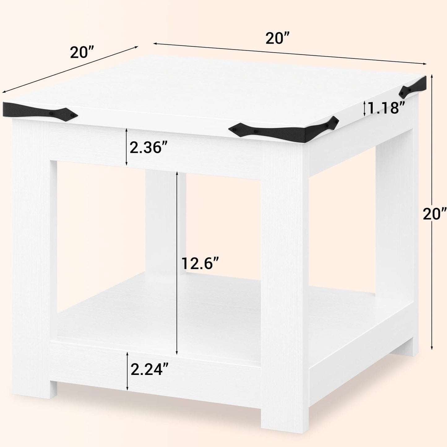 20-Inch Square Farmhouse End Table with Storage Shelf - Industrial Style for Bedroom & Living Room