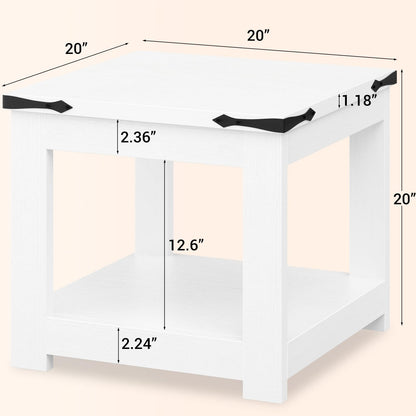 20-Inch Square Farmhouse End Table with Storage Shelf - Industrial Style for Bedroom & Living Room