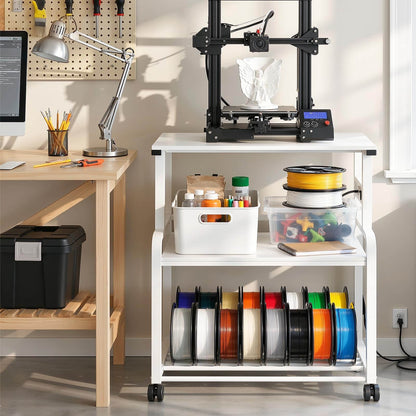 Heavy-Duty 3D Printer Rolling Cart with Power Outlet & Filament Storage, 3-Tier Adjustable Printer Stand for Home Office