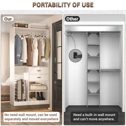 40 Inches Freestanding Closet System with Suitcase Storage