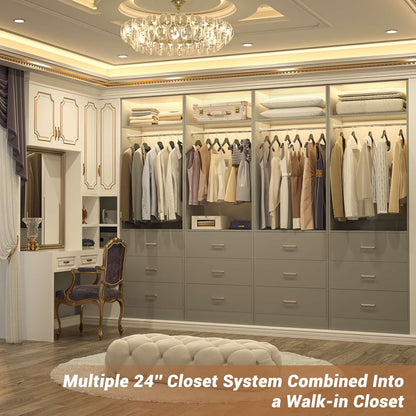 Freestanding 2FT Closet System with 3 Wood Drawers, 24" Closet Organizer System with Hanging Rod & Shelves