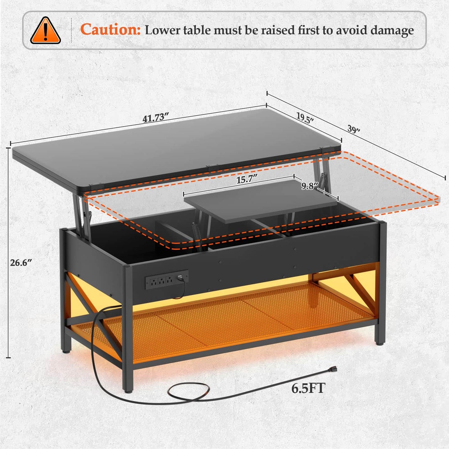 Coffee Table Lift Top with LED Light and Power Outlet, Multi-Function Coffee Table Converts to Dining Table
