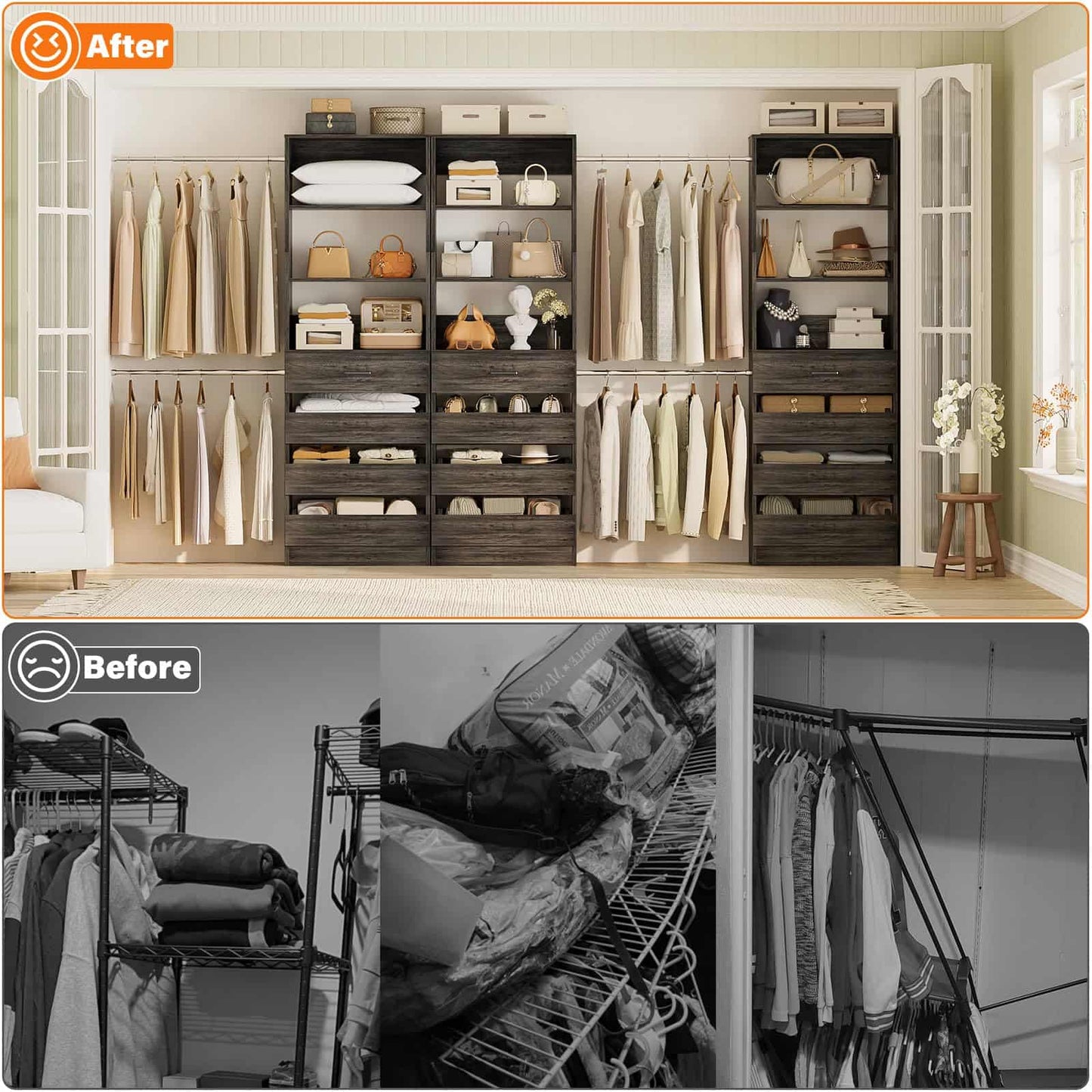 12-Drawer Customizable L-Shaped Closet System