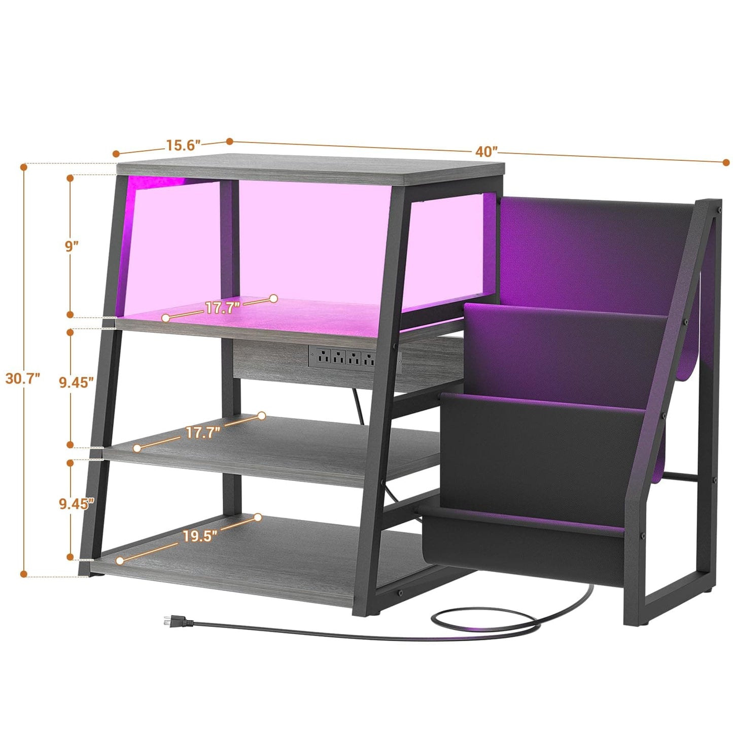 4-Tier Media Stand with Vinyl Storage, Power Outlets & LED Lights