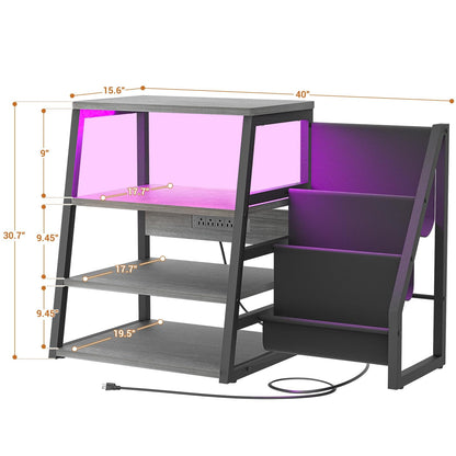 4-Tier Media Stand with Vinyl Storage, Power Outlets & LED Lights