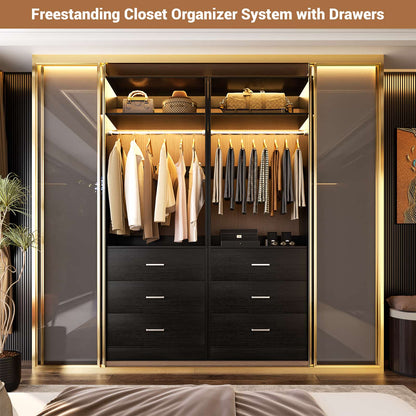 Freestanding 2FT Closet System with 3 Wood Drawers, 24" Closet Organizer System with Hanging Rod & Shelves