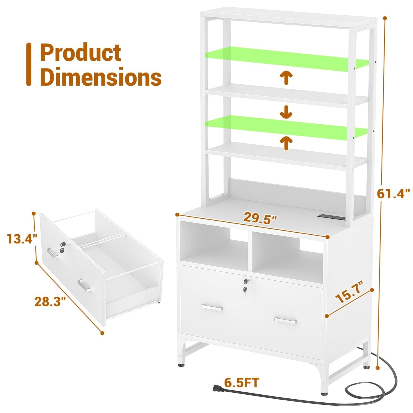 2-Pack Vertical File Cabinet with Shelves, Charging Station, Lock, Large Drawer & Printer Stand