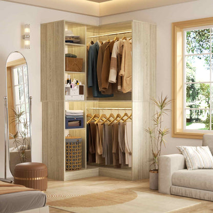 36" Corner Closet System - 2 Rods, Hutches, and 5 Shelves for Versatile Storage, Sturdy and Durable Design Armoire Closet Organizer