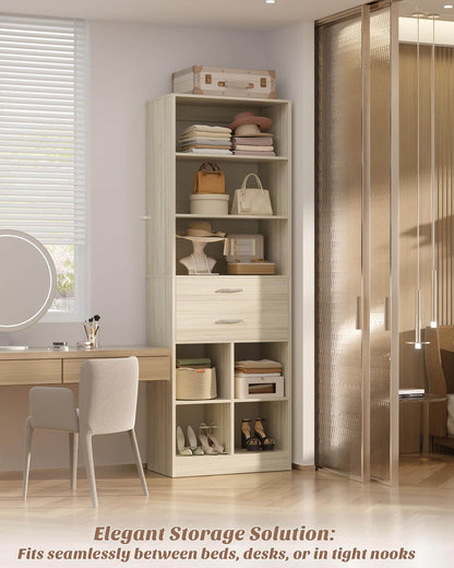 22" Floor-Standing Closet System, Multi-Tiered Wardrobe Storage Unit with Adjustable Shelves & Smooth-Glide Drawers