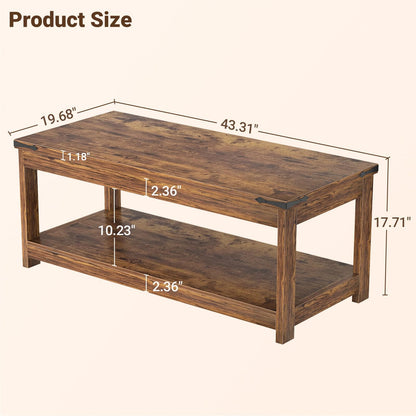 43.3” Farmhouse Wood Coffee Table with Storage Shelf, Modern Center Table for Living Room