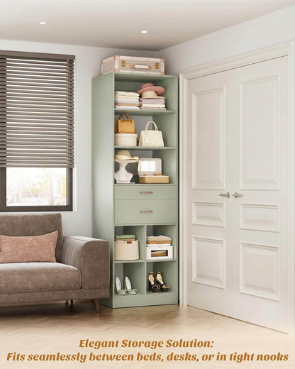 Tall Vertical Closet System, 18.9" Width Freestanding Wardrobe Storage Unit with Adjustable Shelves & Smooth-Glide Drawers