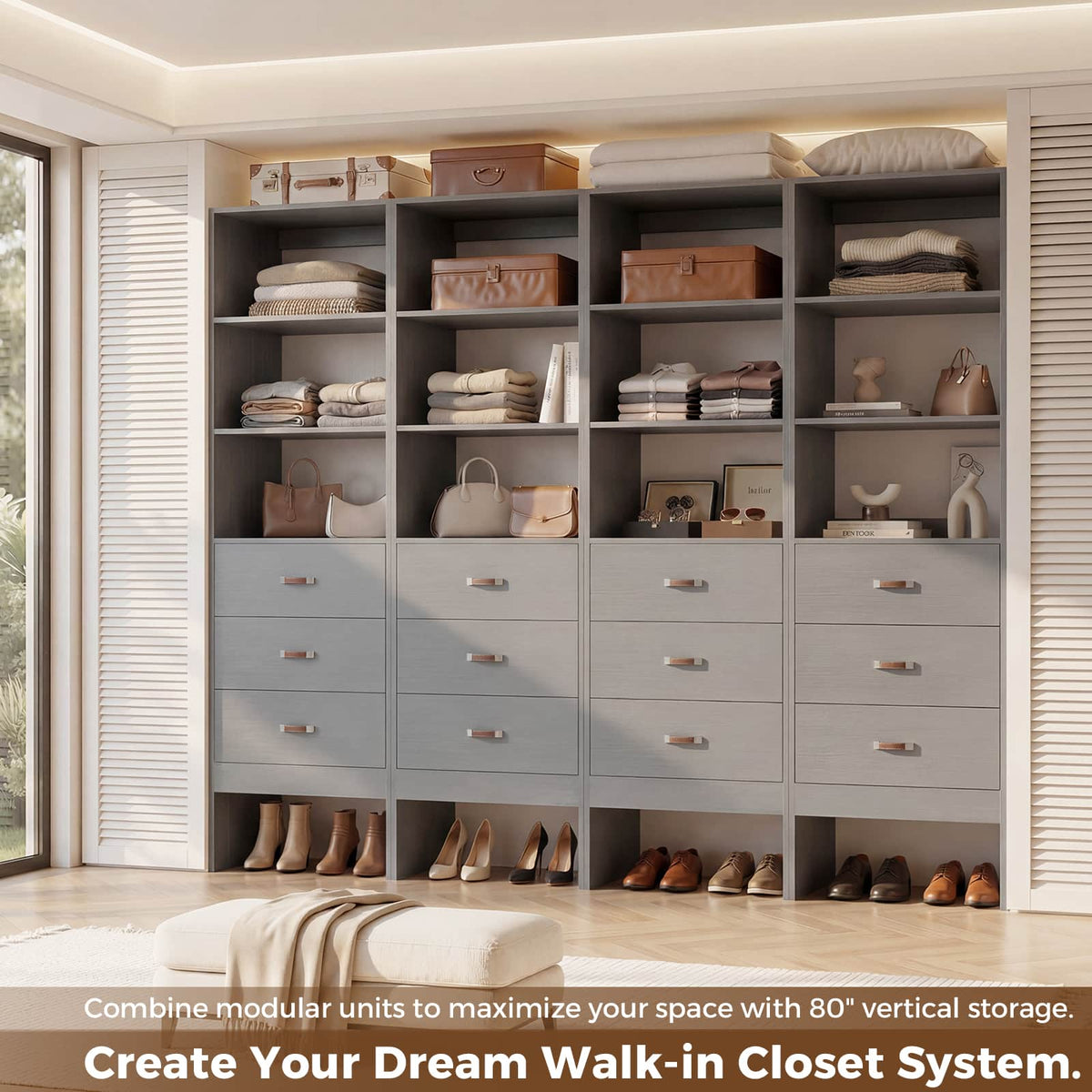 1.8FT Closet System with Leather Handles for Small Space