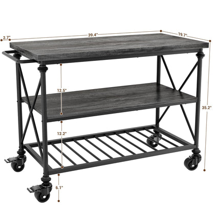 Industrial Mobile Kitchen Island Cart with Wheels: 3-Tier Storage, Lockable Casters for Kitchen, Dining & Small Spaces