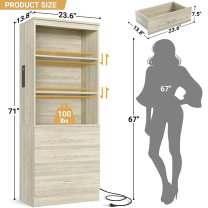 71" Tall Bookcases with 3 Large Drawers & 3 Shelves, Wooden Bookshelf for Living Room Offic