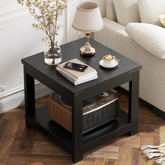 20-Inch Square Farmhouse End Table with Storage Shelf - Industrial Style for Bedroom & Living Room