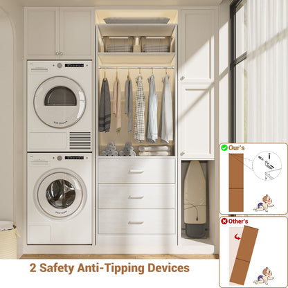 Freestanding 2FT Closet System with 3 Wood Drawers, 24" Closet Organizer System with Hanging Rod & Shelves