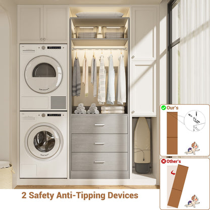 Freestanding 2FT Closet System with 3 Wood Drawers, 24" Closet Organizer System with Hanging Rod & Shelves