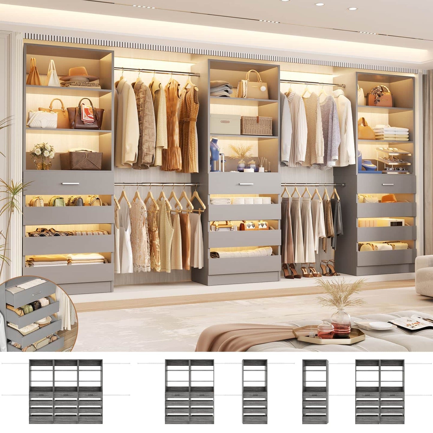 12-Drawer Customizable L-Shaped Closet System