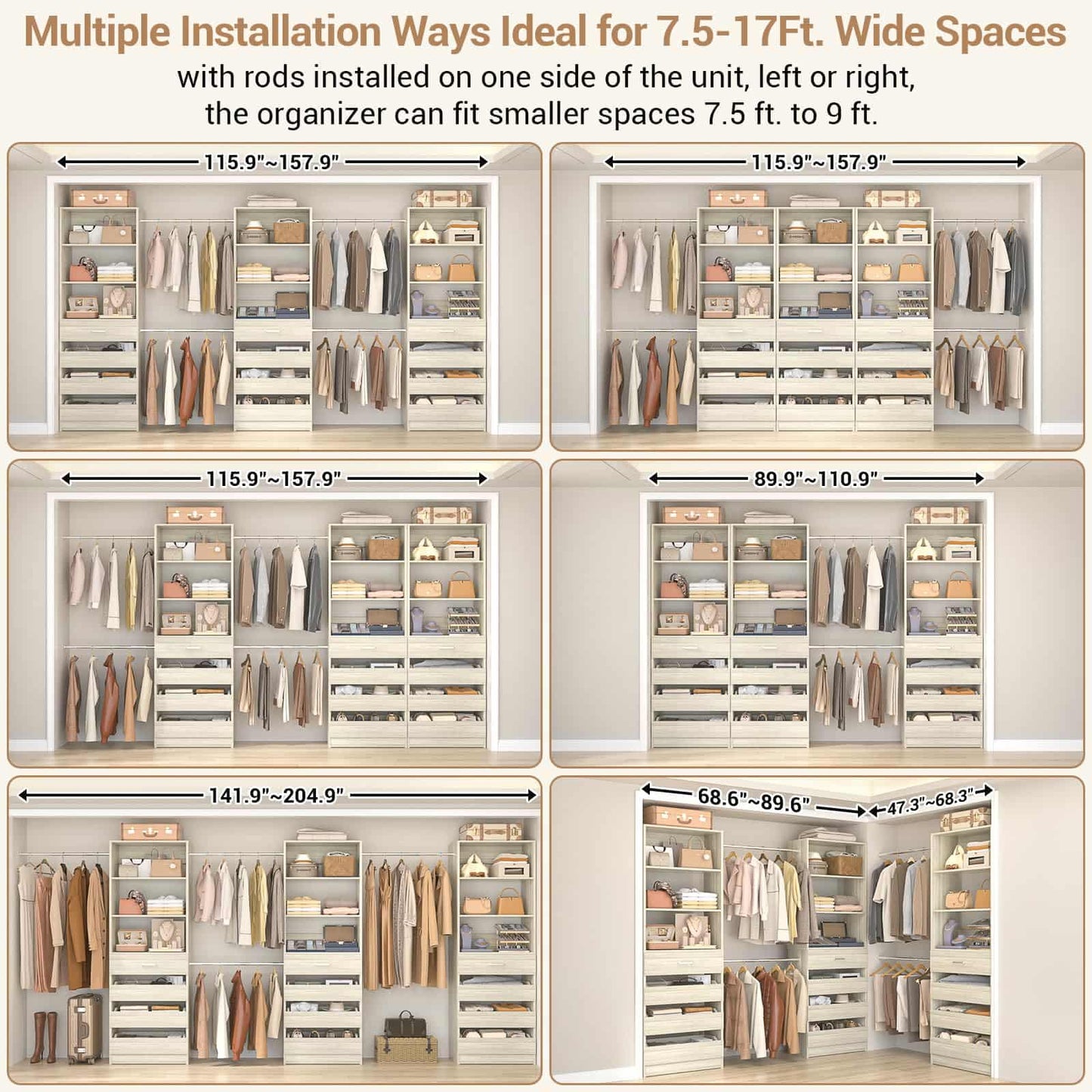 12-Drawer Customizable L-Shaped Closet System