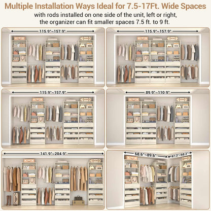 12-Drawer Customizable L-Shaped Closet System