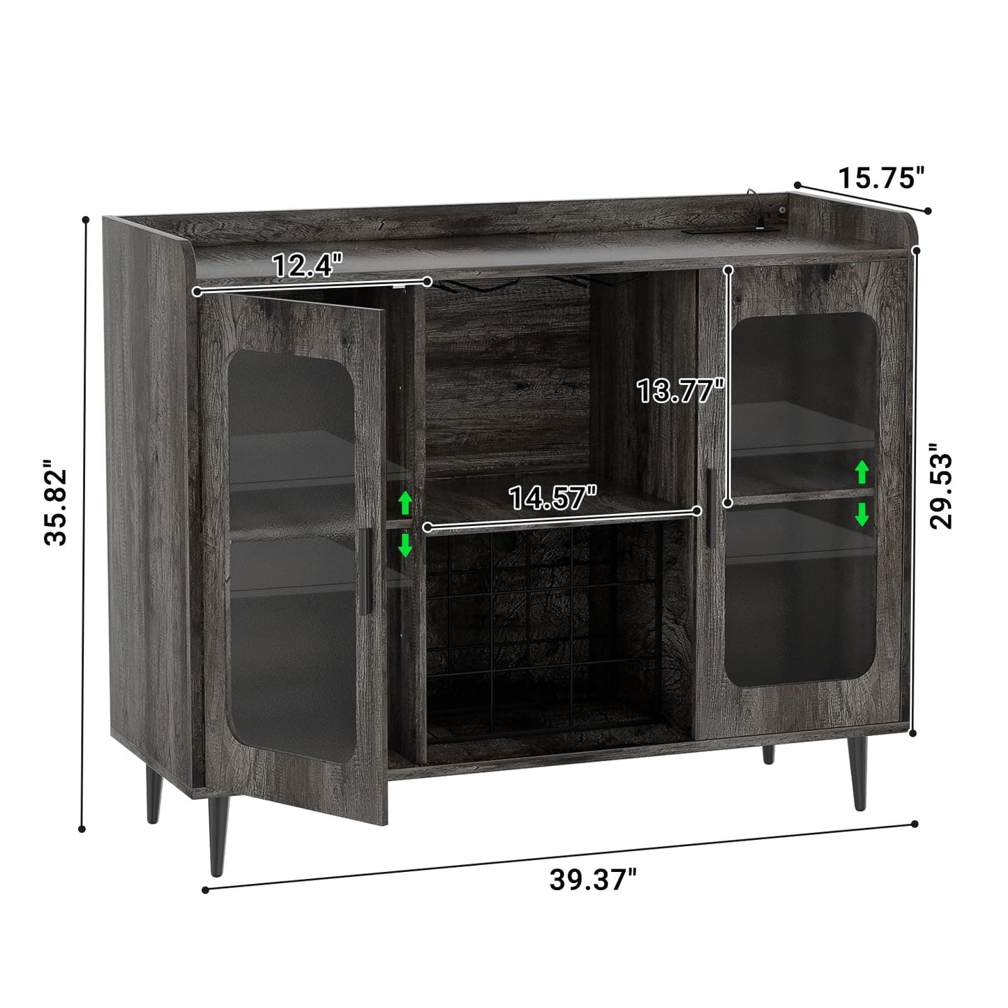 Assembled Wine Bar Cabinet with Power Outlet and LED Lights