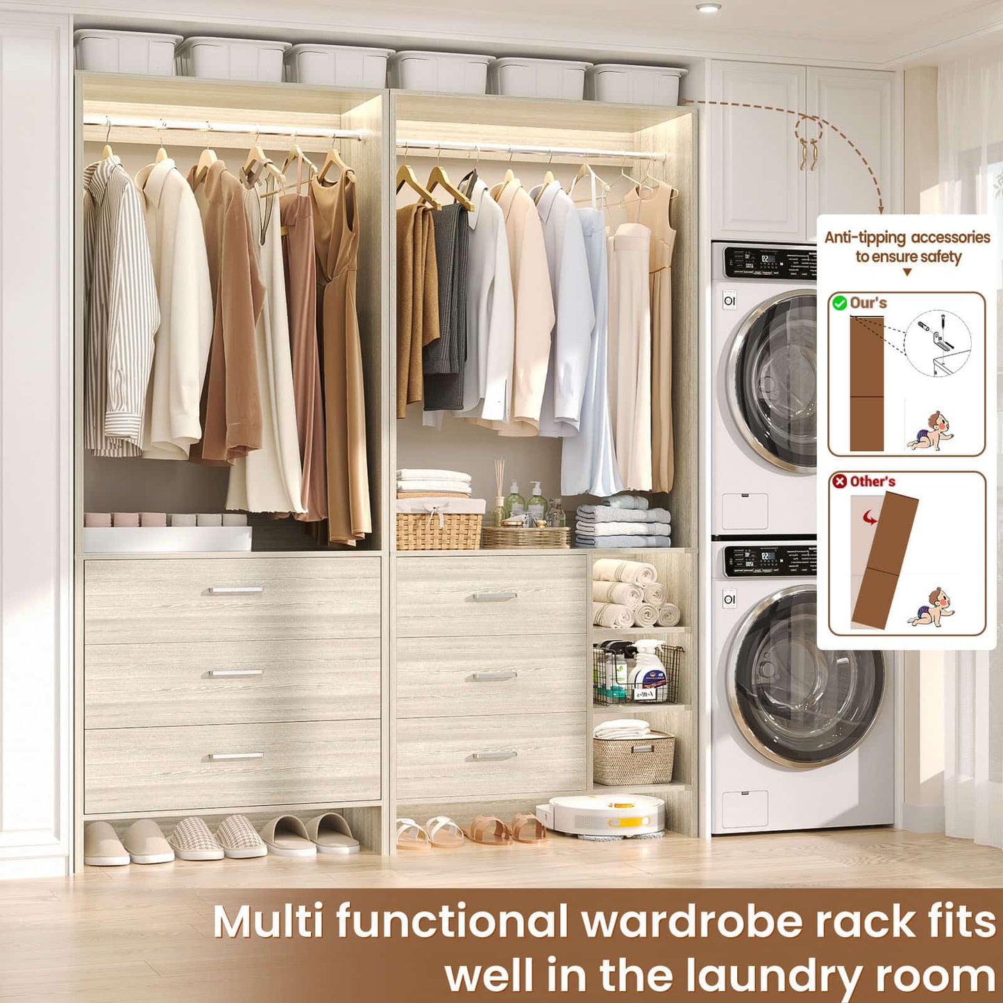 Closet System with 6 Drawers, 4.5ft Wood Closet Organizer System