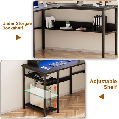 Reversible L Shaped Desk with Magic Power Outlets and USB Charging Ports