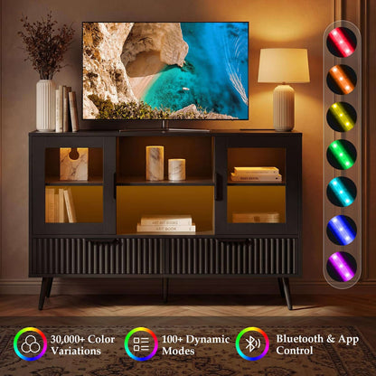 RGB LED TV Stand with Power Outlet, 45" Entertainment Center with 8 Storage Drawers & Cabinets, Vanity Storage Cabinet ,Media Console Fits 30"-55" TVs for Living Room Bedroom