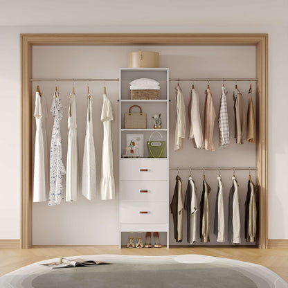 Adjustable 5-8FT Wall-Mounted Closet Organizer System with 3 Hanging Rods & 3 Wood Drawers
