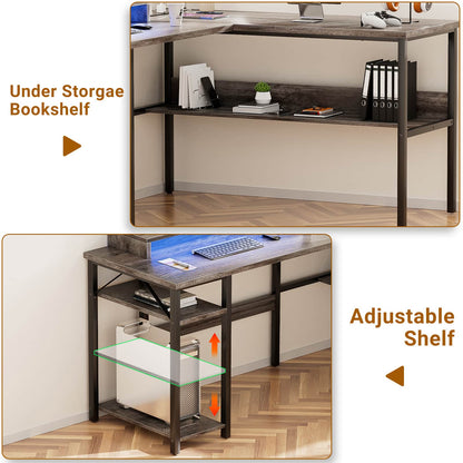 Reversible L Shaped Desk with Magic Power Outlets and USB Charging Ports