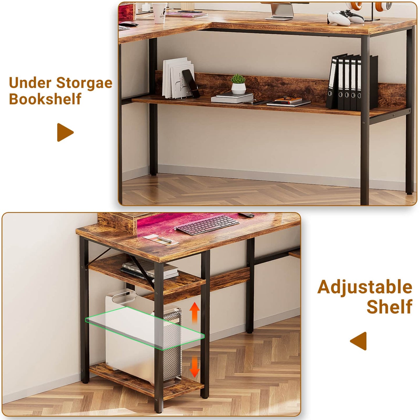 Reversible L Shaped Desk with Magic Power Outlets and USB Charging Ports