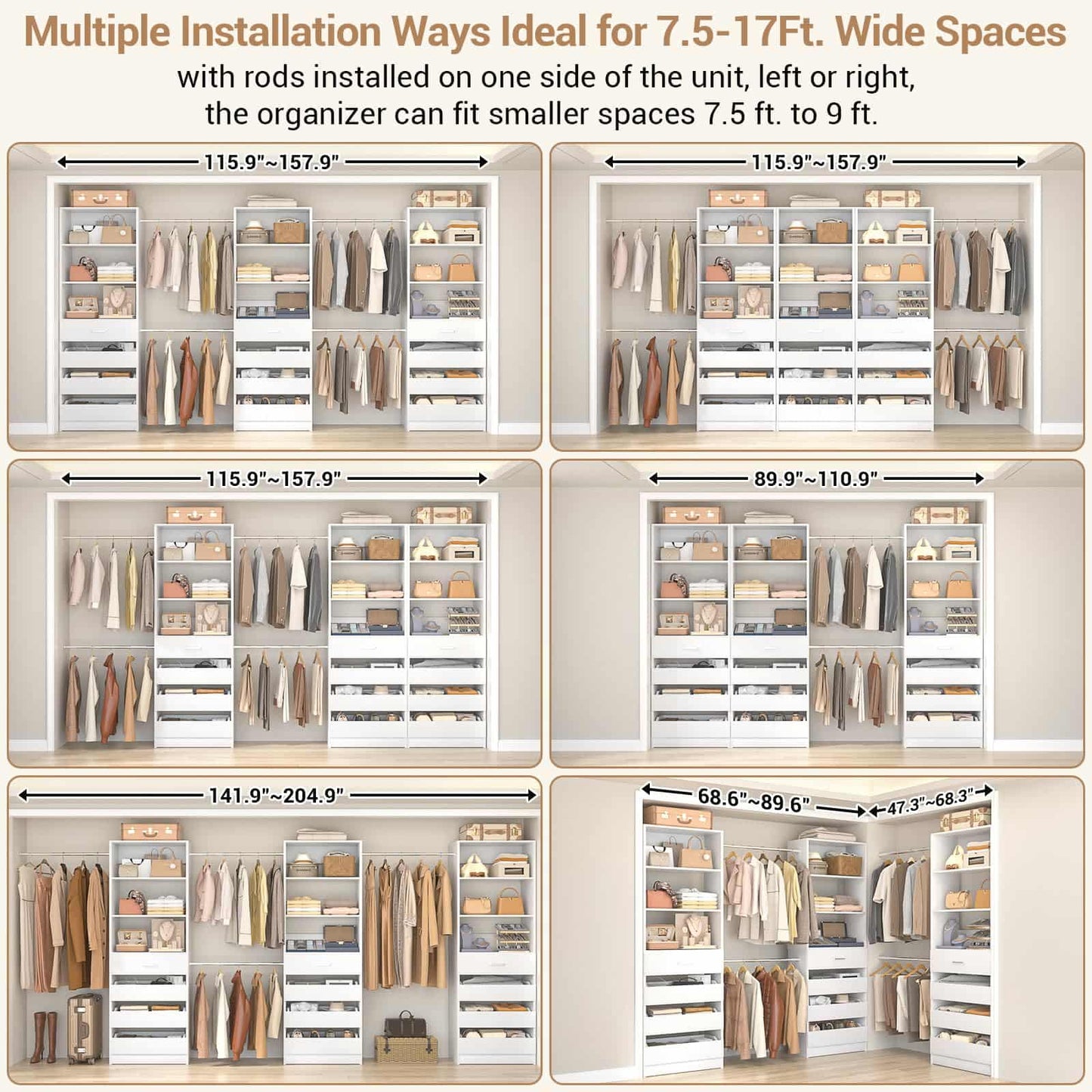 12-Drawer Customizable L-Shaped Closet System