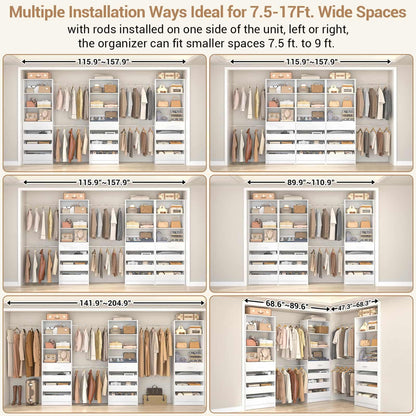 12-Drawer Customizable L-Shaped Closet System