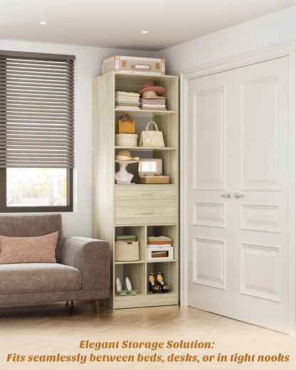 Tall Vertical Closet System, 18.9" Width Freestanding Wardrobe Storage Unit with Adjustable Shelves & Smooth-Glide Drawers